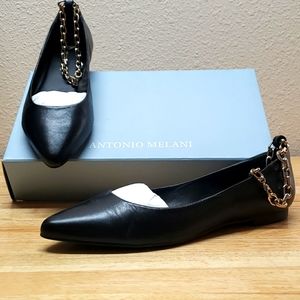 ANTONIO MELANIE DESIGNER Leather Flats With Gold Ankle Chain (removable)